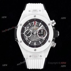 New Hublot Big Bang White Rubber Strap Hublot White Ceramic HUB 1242 Movement Swiss Replica Watches
