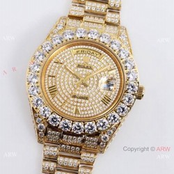 Replica Rolex New Oyster Perpetual Pearlmaster 39 Yellow Gold Watch Full Diamonds