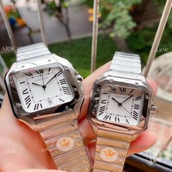 New! Japan Grade Santos De Cartier Couple Watch Stainless Steel Roman Markers