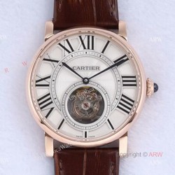 Best Version  New Cartier Rotonde De Cartier Tourbillon Rose Gold Case White Roman Dial Replica Watch