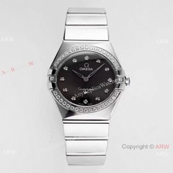 NEWEST! Swiss Copy Omega Constellation Gray Dial Diamond Bezel Watch 28mm Women