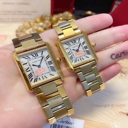 NEW! Replica Cartier Tank Solo Yellow Gold Couple Watches Quartz