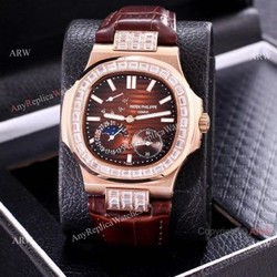 AAA Copy Patek Philippe Nautilus Power Reserve Watch  Rose Gold Diamond Bezel