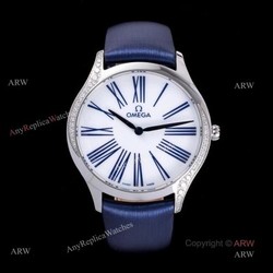 Best Omega De Ville Tr?Sor Ladies Her Time Fake Watch With Blue Fabric Strap Omega 4061 Quartz Movement