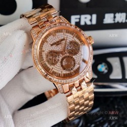 Swiss 9100 Patek Philippe Baguette Diamond Rose Gold Watch Replica 41mm