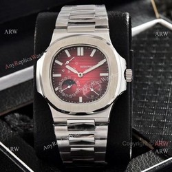 Patek Philippe Nautilus Power Reserve Watches Red Dial Stainless Steel