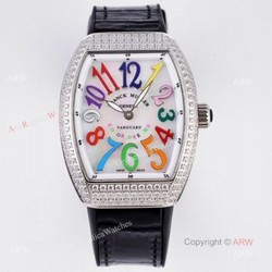 Best Replica Franck Muller Vanguard Diamond Watch For Women With Black Leather Strap