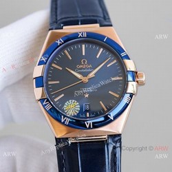 AAA Grade Swiss Replica Omega Constellation Gents Watch Rose Gold and Blue