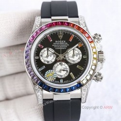 Grade 1A Replica Rolex Daytona Rainbow Stainless Steel Oysterflex Strap Watch Automatic