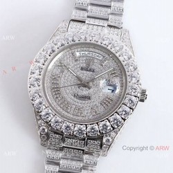 Iced Out Rolex Oyster Perpetual Pearlmaster 39 Watch Diamond Roman Markers