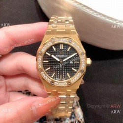 Clone Audemars Piguet Royal Oak Women Watch Diamond Bezel All Gold