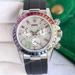 Swiss 7750 Rolex Daytona Replica Watch SS Diamond Dial Colorful Markers