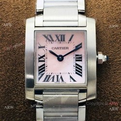 Super Clone Cartier Tank Francaise Swiss Quartz Watch SS Pink Dial