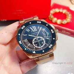 New! Replica Cartier Calibre de Quartz Watches Black Dial Rose Gold