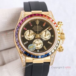 New Rolex Rainbow Watch Rolex Daytona Rubber Strap Yellow Gold Case