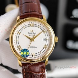 Copy Omega De Ville Prestige Watches Gold and Brown Automatic