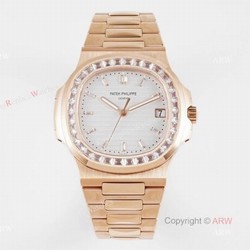 (PPF) V4 Version  Swiss Replica Patek Philippe Nautilus Rose Gold Diamond Bezel Watch For Men