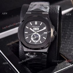Solid Black Patek Philippe Annual Calendar Copy Watches 39.5mm