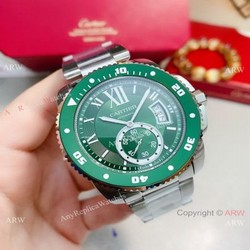 New! Replica Cartier Calibre de Stainless Steel Green Bezel Watch