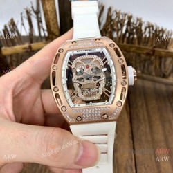 New Replica Richard Mille Skull RM52-01 Rose Gold White Rubber Strap Watch