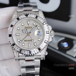 JH Factory Copy Rolex GMT-Master II Watch BlackWhite Diamond Bezel Stainless Steel