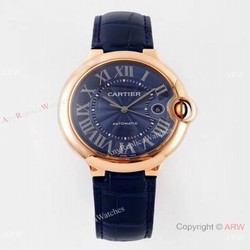 Swiss AAA Copy Cartier Ballon Bleu 42mm Automatic Watch Rose Gold Blue Dial