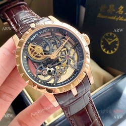 New Copy Roger Dubuis Excalibur 46mm Watch Rose Gold Black Hollow Dial