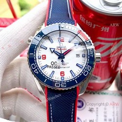 NEW! Omega Seamaster Planet Ocean 600M Americas Cup Edition Rubber Strap Watch