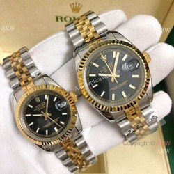 Copy Rolex Datejust 36mm and 31mm Watch 2 Tone Black Face