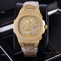 Copy Patek Philippe Nautilus Chrono Watches Yellow Gold Full Diamonds 40mm
