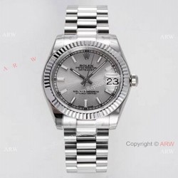 Swiss Clone Rolex Datejust 31mm Stainless Steel President Gray Dial