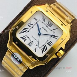 1:1 Copy  BV Factory Faux Cartier Santos Yellow Gold Automatic Watch With QuickSwitch Band