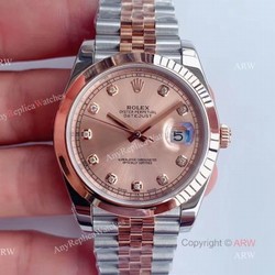 (Noob)Smooth Bezel  Rolex Datejust Rose Gold Dial With Diamonds Jubilee Bracelet Swiss 3235 Watch