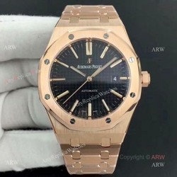 BF Swiss Replica Audemars Piguet Royal Oak Rose Gold Black Dial AP 15400 Watch