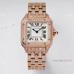AC Factory Swiss Copy Panthere De Cartier Watch 27mm Rose Gold Full Diamonds