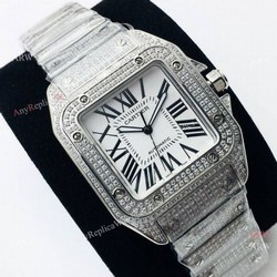 Best Copy Iced Out Cartier Santos Watch Automatic Cartier Santos 100 Diamond Watch