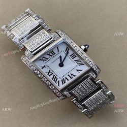 Cartier Tank Francaise Small Lady Watch Iced Out Stainless Steel