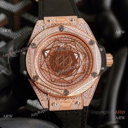 New Replica Hublot Iced Out Rose Gold Sang Bleu Watches 45mm