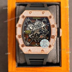 (RM Factory) Rose Gold Richard Mille RM35-01 Replica Watch With Diamonds