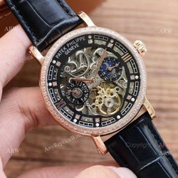 Replica Patek Philippe Skeleton Moonphase Watch With Diamonds For Men 42mm