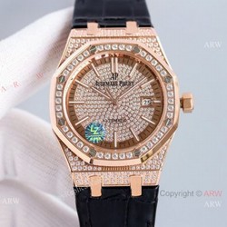 Full Diamonds Audemars Piguet Royal Oak 15400 Rose Gold Automatic Watch 41mm Replica
