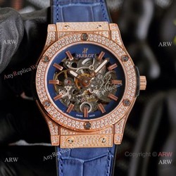 Copy Hublot Classic Fusion Hollow Rose Gold Iced Out Watches