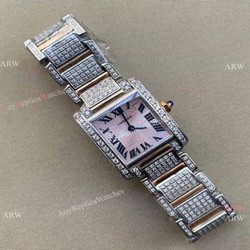 Best Copy Cartier Tank Francaise Small Watch Iced Out Case Pink Dial