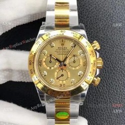 Custom Edition  AAA Replica Rolex Daytona 1:1 Noob Factory Cal.4130 Two Tone Diamond watch