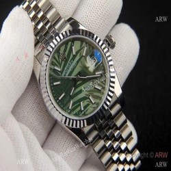 2021 Copy Rolex Datejust 36 Stainless Steel Green Palm Motif Dial Jubilee Watch