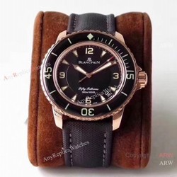 ZF Factory Swiss Replica Blancpain Fifty Fathoms Watch Black Dial Rose Gold
