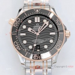 2021 Latest Swiss Grade Copy Omega Seamaster Diver 300M 42mm Watch Two Tone Rose Gold OR 8800 Movement