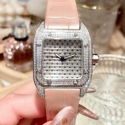 36mm Ladies Cartier Santos 100th Anniversary Full Diamonds Watch Swiss Replica