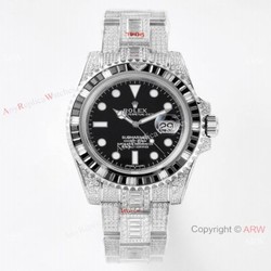 Swiss Grade Clone Rolex Iced Out Submariner Watch Swiss 3135 904L Stainless Steel