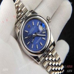 2021 Clone Rolex Datejust 36 SS Blue Exotic dial Domed bezel Watch 36mm